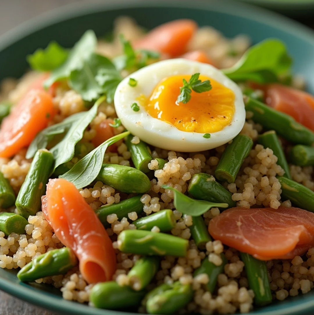 Salade légère et protéinée asperges, quinoa, oeuf