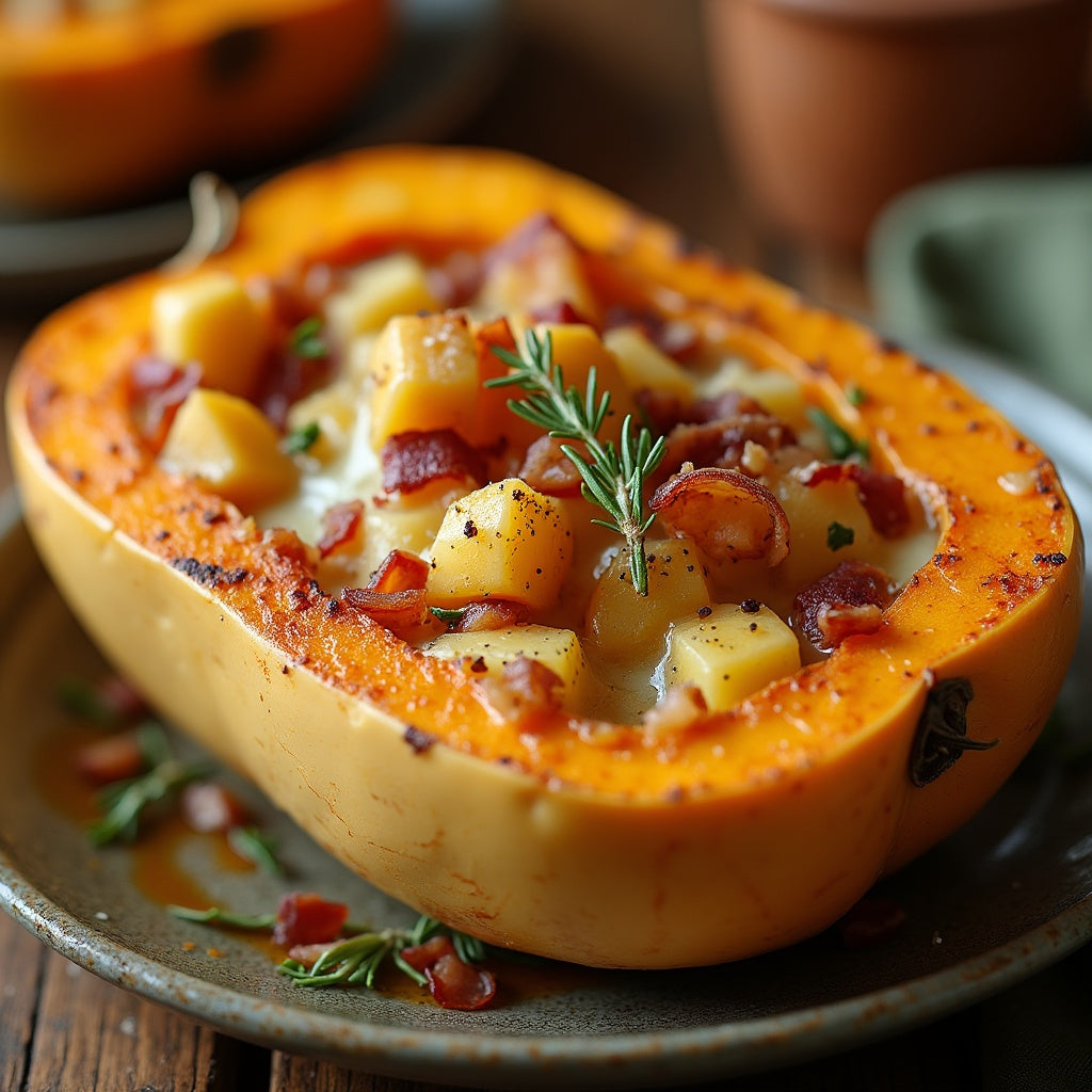 Courge farcie au chèvre et bacon