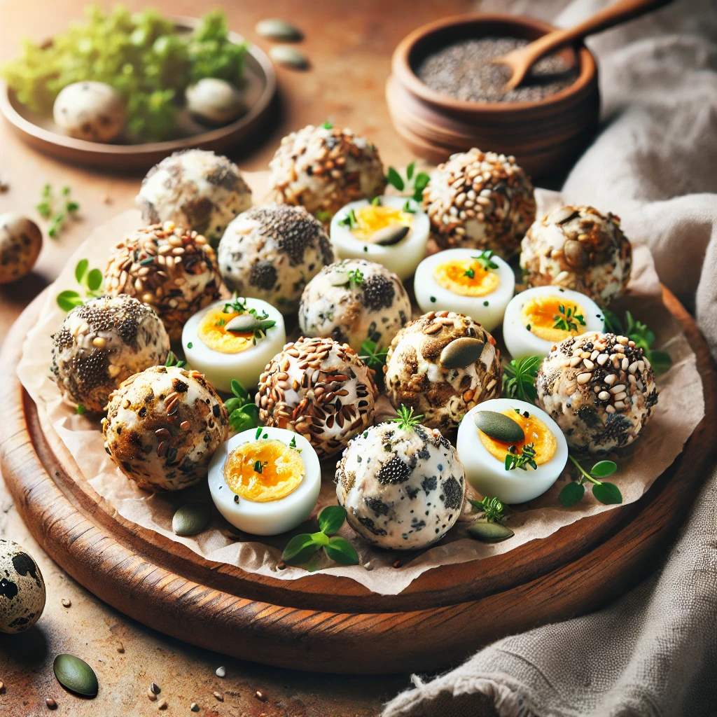 Apéritif protéiné : oeufs de caille aux graines et fromage frais