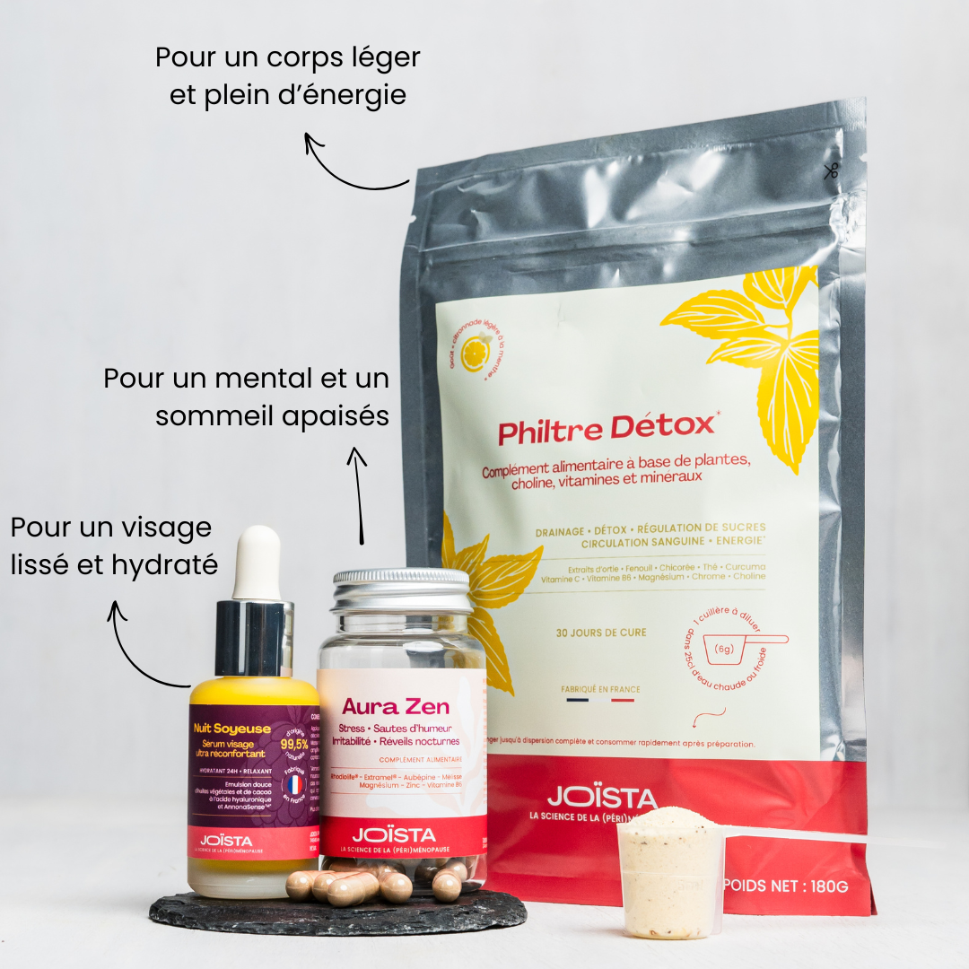 Pack spécial Joïsta : 3 produits complémentaires pour mieux vivre la ménopause, avec une offre avantageuse