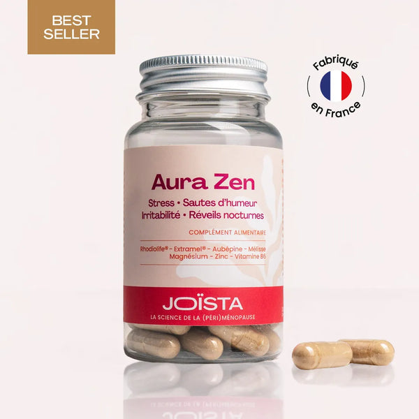 Complément alimentaire Joïsta contre le stress, les troubles du sommeil et bouffées de chaleur pendant la ménopause et périménopause