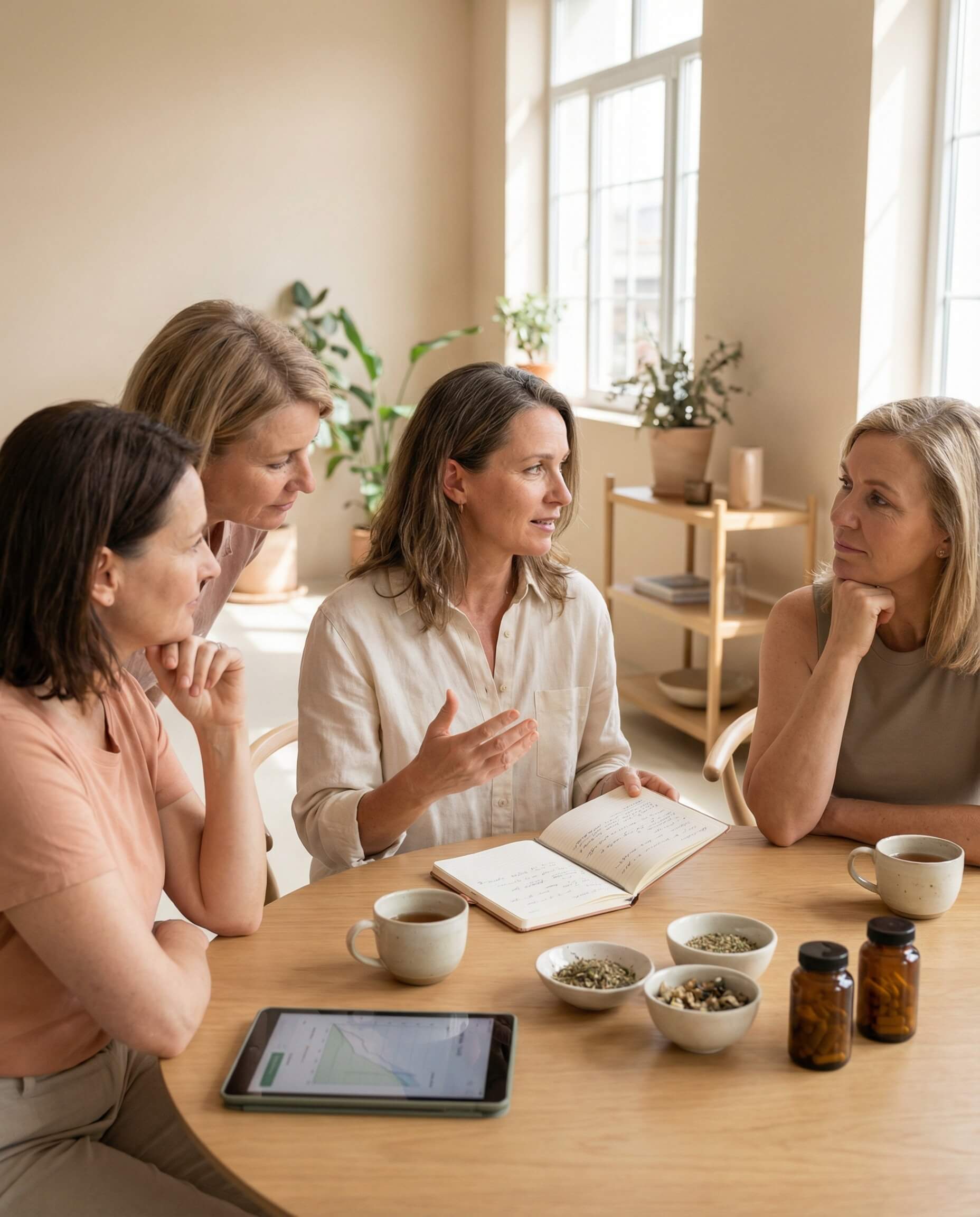 Des femmes discutent entre elles des symptômes de la ménopause
