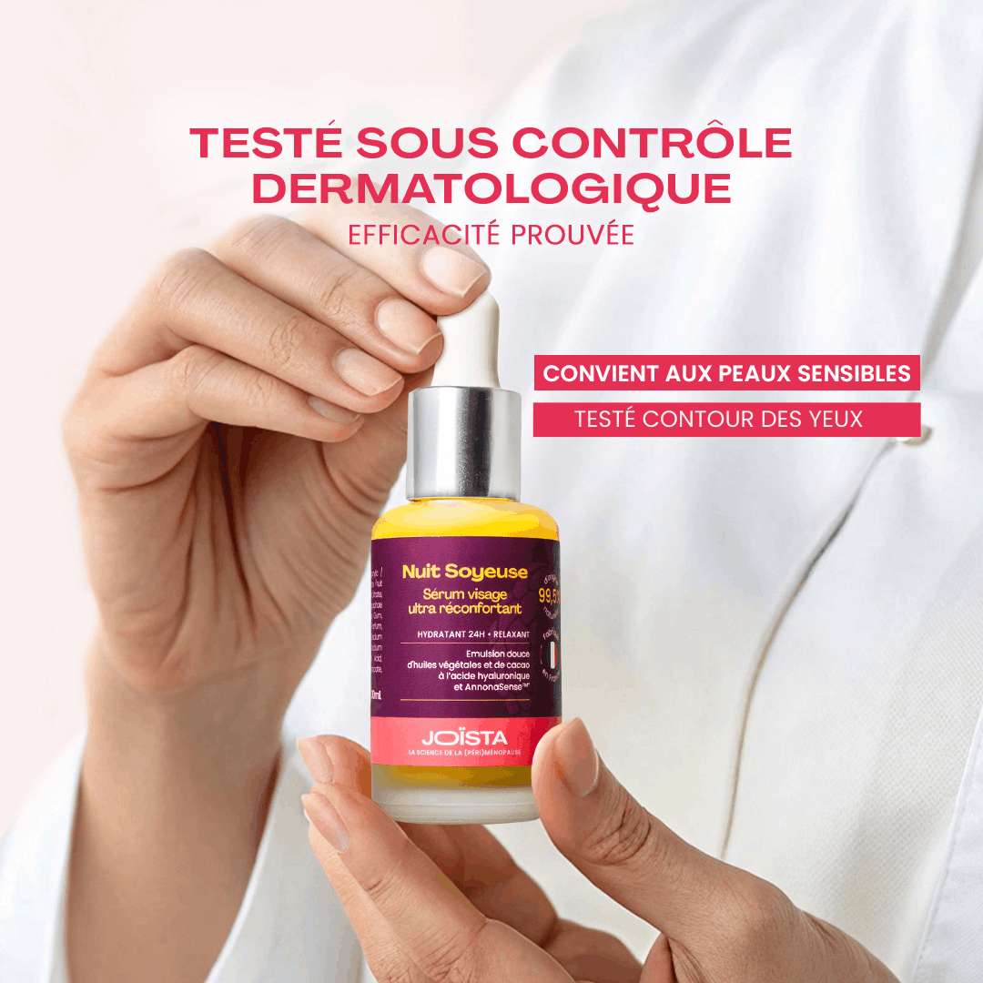 Le sérum nuit soyeuse pour hydrater la peau en ménopause est testé dermatologiquement
